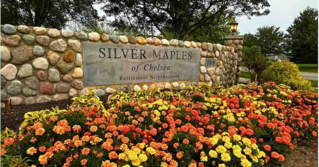 Silver Maples stone entrance sign