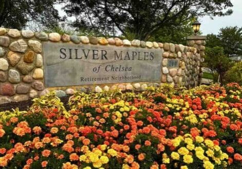Silver Maples stone entrance sign