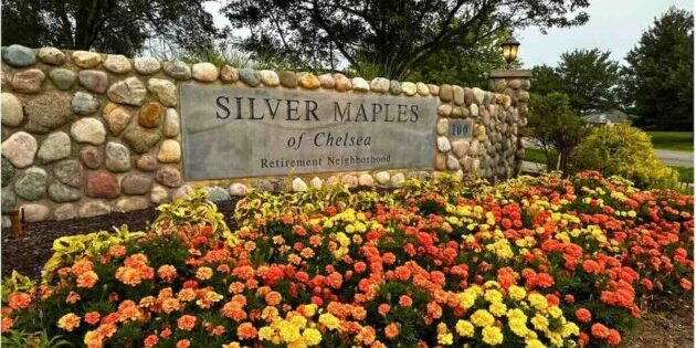 Silver Maples stone entrance sign