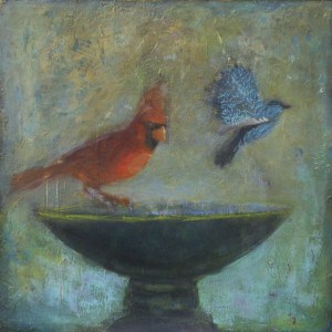 Cardinal and Bluebird, acrylic on board, Candace Compton Pappas