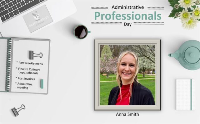Happy Administrative Professionals Day!
 
Today we’re shining a spotlight on Anna, our incredible administrative assistant who supports both our Culinary and Finance departments with efficiency, professionalism, and heart. Her attention to detail and follow-through keep things running smoothly behind the scenes—and she always shows up with a team spirit (and standout style on dress-up days!).

We’re so grateful to have Anna as part of the Silver Maples family!