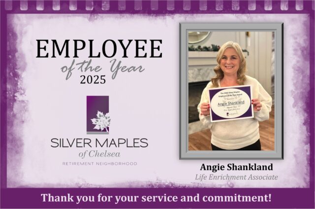 Celebrating the Heart Behind the Moments 💜 Each year, Silver Maples invites nominations from residents and staff to recognize an employee whose impact is felt in meaningful ways. 

This year, we are proud to honor Angie Shankland, someone who may prefer to work quietly behind the scenes, but whose influence is deeply felt throughout our community. Angie consistently goes above and beyond for residents and colleagues, bringing thoughtful, creative activities to life and serving as a SAIDO facilitator, enriching the lives of residents with memory loss. She has a remarkable way of listening, problem-solving, and ensuring activities truly reflect what residents enjoy, while also including Meadows staff to make each moment more meaningful. With her calm presence, patience, kindness, and genuine love for her work, Angie makes Silver Maples a better place every single day. Please join us in congratulating 𝗔𝗻𝗴𝗶𝗲 𝗦𝗵𝗮𝗻𝗸𝗹𝗮𝗻𝗱 𝗮𝘀 𝗼𝘂𝗿 𝟮𝟬𝟮𝟱 𝗘𝗺𝗽𝗹𝗼𝘆𝗲𝗲 𝗼𝗳 𝘁𝗵𝗲 𝗬𝗲𝗮𝗿 and thanking her for the quiet, extraordinary care she gives so freely. 💜