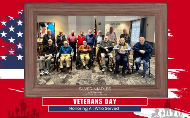 Today, we gathered for a moving Veterans Day program led by Chaplain Jeff Crowder, with beautiful music provided by our Silver Maples & Friends Choir. Their voices filled the room with “American Anthem,” “My Country ’Tis of Thee,” “America the Beautiful,” and “God Bless America” — each song a reminder of the deep gratitude we hold for those who have served.

Chaplain Crowder shared a meaningful prayer, reminding us that while we can never fully repay the courage and sacrifice of our veterans, we can strive each day to show our appreciation through love, respect, and gratitude.

We closed with a group photo of our Silver Maples veterans — a powerful image of pride, service, and unity. ❤️🤍💙

Thank you to all who have served and continue to serve. Your bravery and dedication inspire us all.

#VeteransDay #SilverMaplesOfChelsea #HonoringOurHeroes #ThankYouVeterans